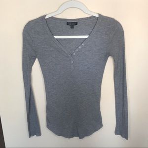 Topshop Gray Ribbed Long Sleeve Henley